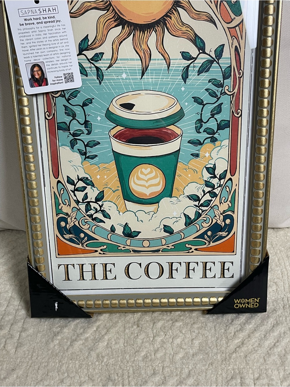 The Coffee Framed Art Print - Teal & Cream sapna sash viral wall art decor